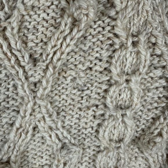 Handmade Fisherman Knit Zip Sweater Jacket 34" Chest Cream Chunky Wool Cardigan - Picture 8 of 8